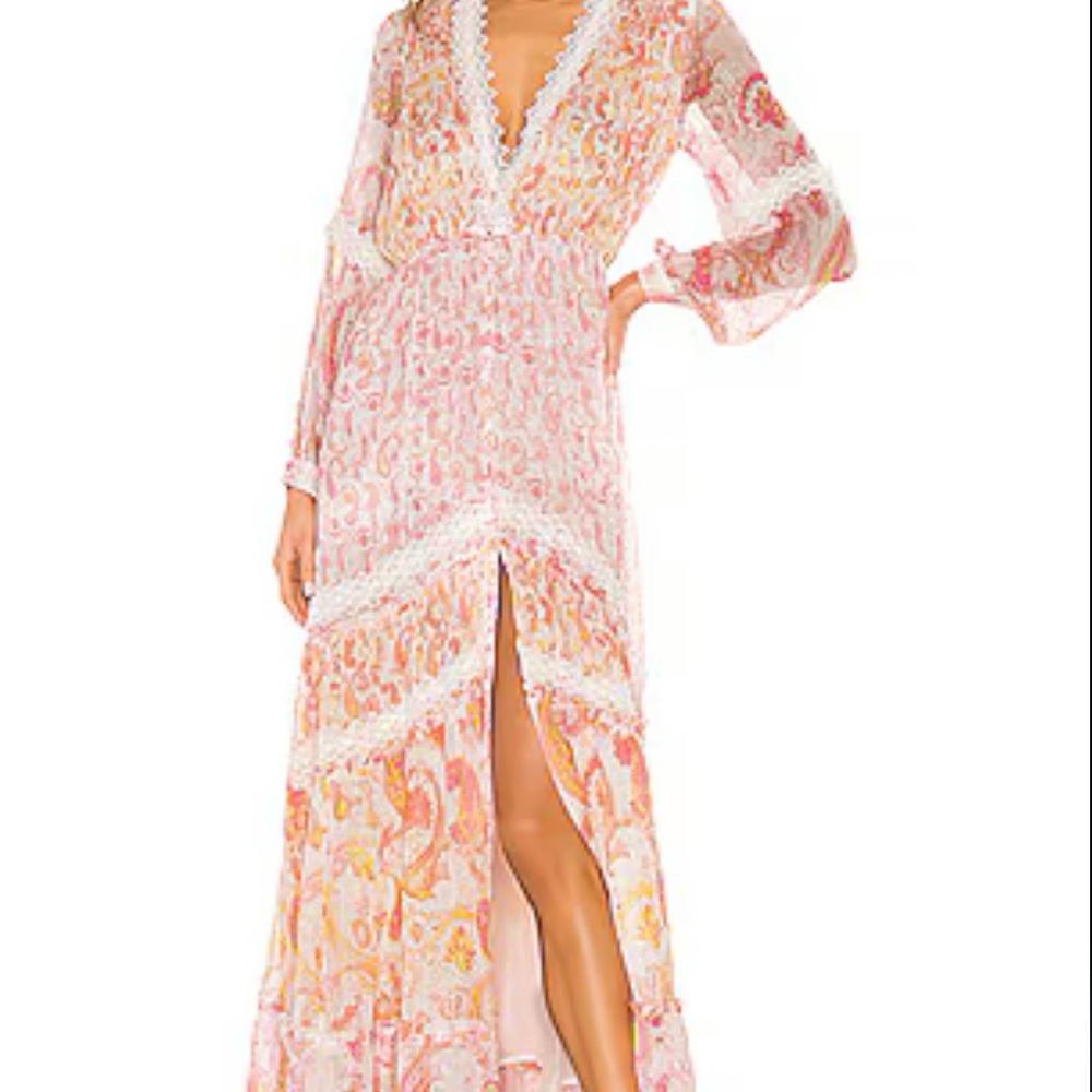 Rococo sand Pink and White Lace Maxi Dress